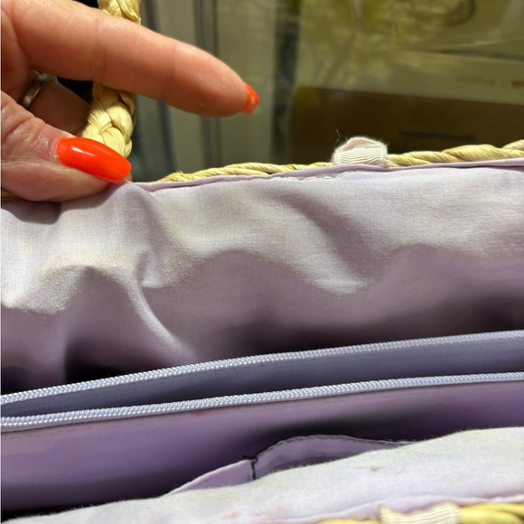 Xhilaration Corn Husk Lavender Lined Tote Bag Light  Purple Yellow Flowers - Picture 12 of 16